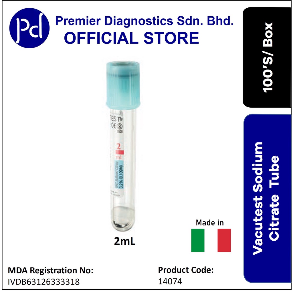 Kima Vacutest Sodium Citrate Blood Collection Tube 1.8ml, 13x75mm (100's/box) Shopee Malaysia