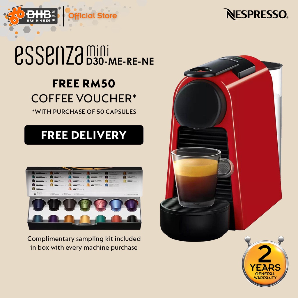 Nespresso D30-ME-RE-NE Essenza Mini Fully Automatic Capsule Espresso Coffee Pod Machine (Red) - D30MERENE