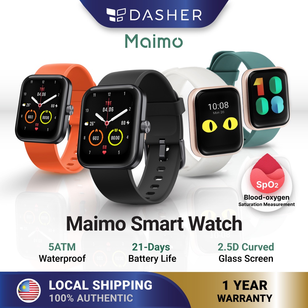 Maimo Smart Watch Curved 2.5D HD Screen SpO2 5ATM Waterproof Heart Rate ...