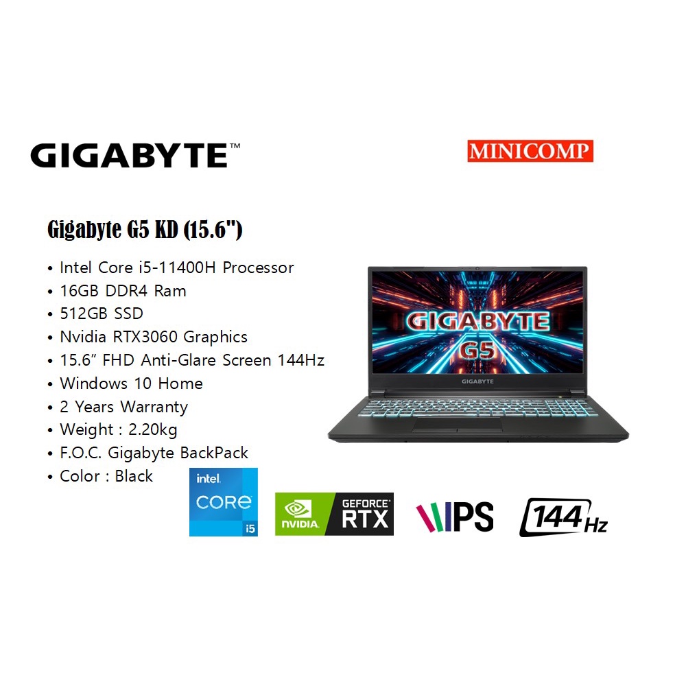 Gigabyte G5 KD Notebook (Intel Core i511400H 16GB Ram 512GB SSD
