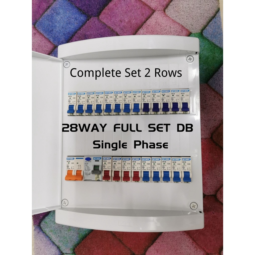 DB BOX 28way (Full set) WYNEX MCB 10A32A + ELCB 63A +Main switch 63A