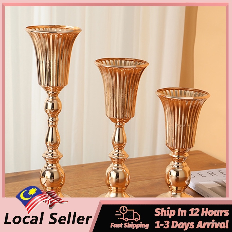 Ready Stock Big Vase Pasu Hiasan Luxury Wedding Flower Vase Pasu Bunga Hiasan Metal Candlestick Candle Holders Iron Golden Flowers Vase Wedding Ceremony Decoration Home Decor Party Decoration Candleholder Candelabra