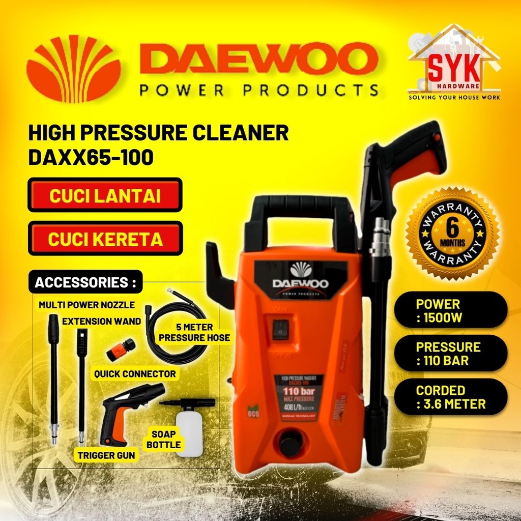 SYK DAEWOO DAXX65-100/BPC117/BPC-18/BOSSMAN /TSUNAMI High Pressure Washer Water Jet Mesin Cuci Kereta Car Washer