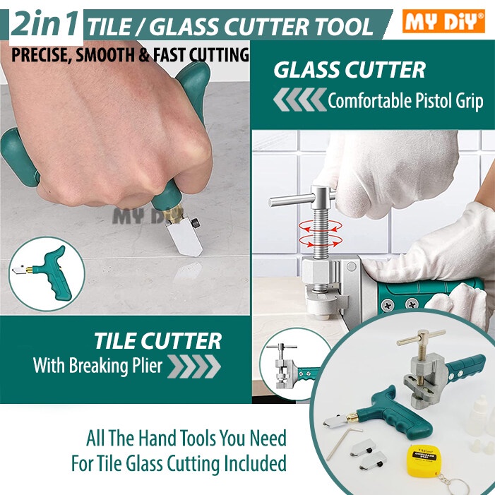 MYDIYHOMEDEPOT 2 IN 1 Glass Cutter Tools Kit Glass Tile Cutter Hand
