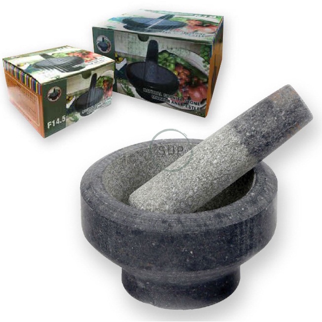 Black Solid Granite Stone Pounder Mortar and Pestle / Black Granite Pestle & Mortar Lesung Batu