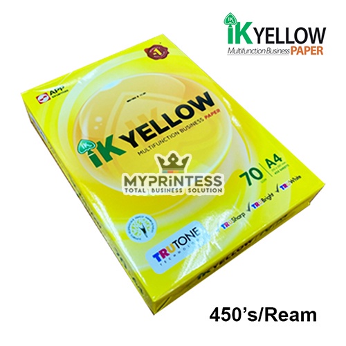 Ik Yellow Multi Funtion Business Paper - 450 Sheets ( 70gsm ) - A4 Size 