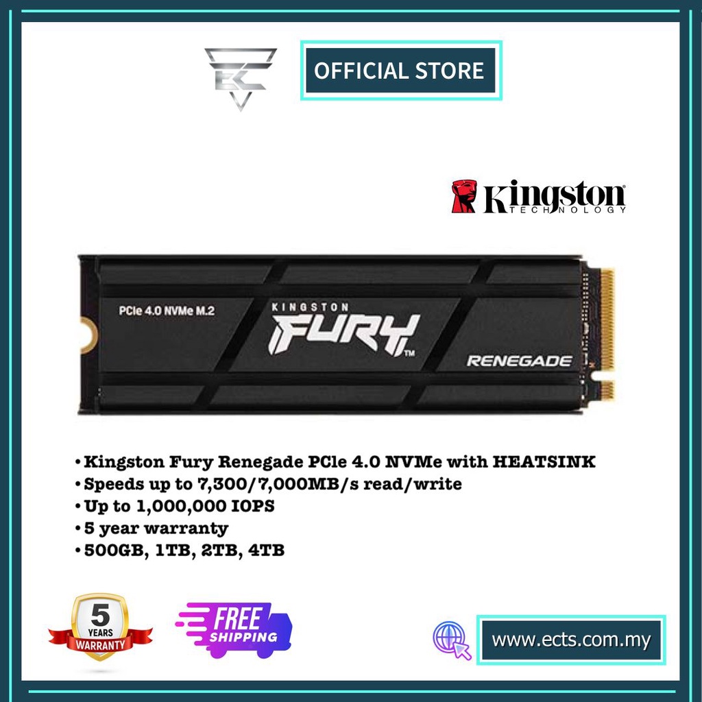 KINGSTON FURY RENEGADE HEATSINK PCle 4.0 500GB/1TB/2TB NVMe M.2 SSD