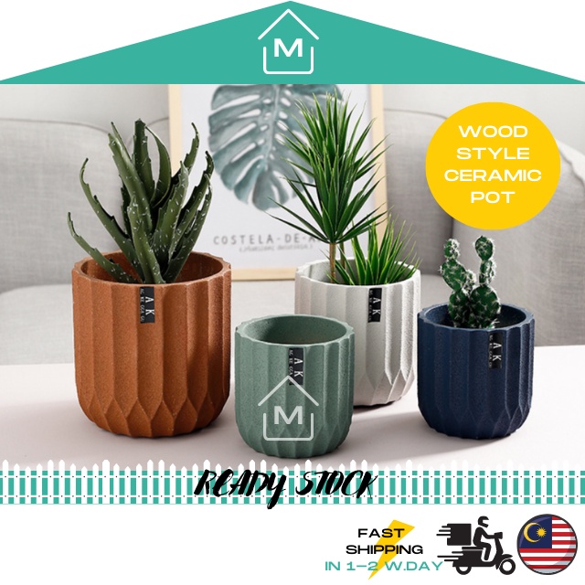 [NO TRAY] Wood Style Porcelain Ceramic Large Big Vase Plant Flower Pot | Pasu Bunga Kreatif Seramik Besar 艾克家居简约花盆陶瓷