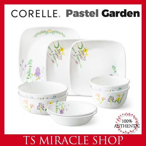 CORELLE KOREA Pastel Garden 9p Korean Type Tableware Set for 2 Persons Square Plate / Dinnerware