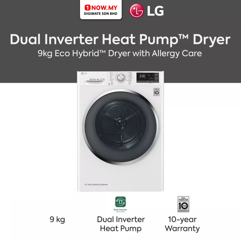 LG 9kg Dual Inverter Heat Pump Dryer VDH9066WS (Auto Cleaning