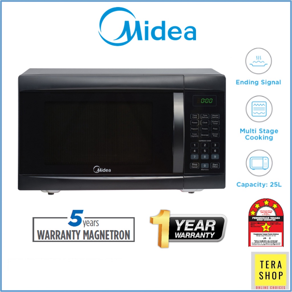 Midea EM825AGS -BK 25L Digital LED Display Microwave Oven With Defrost Function