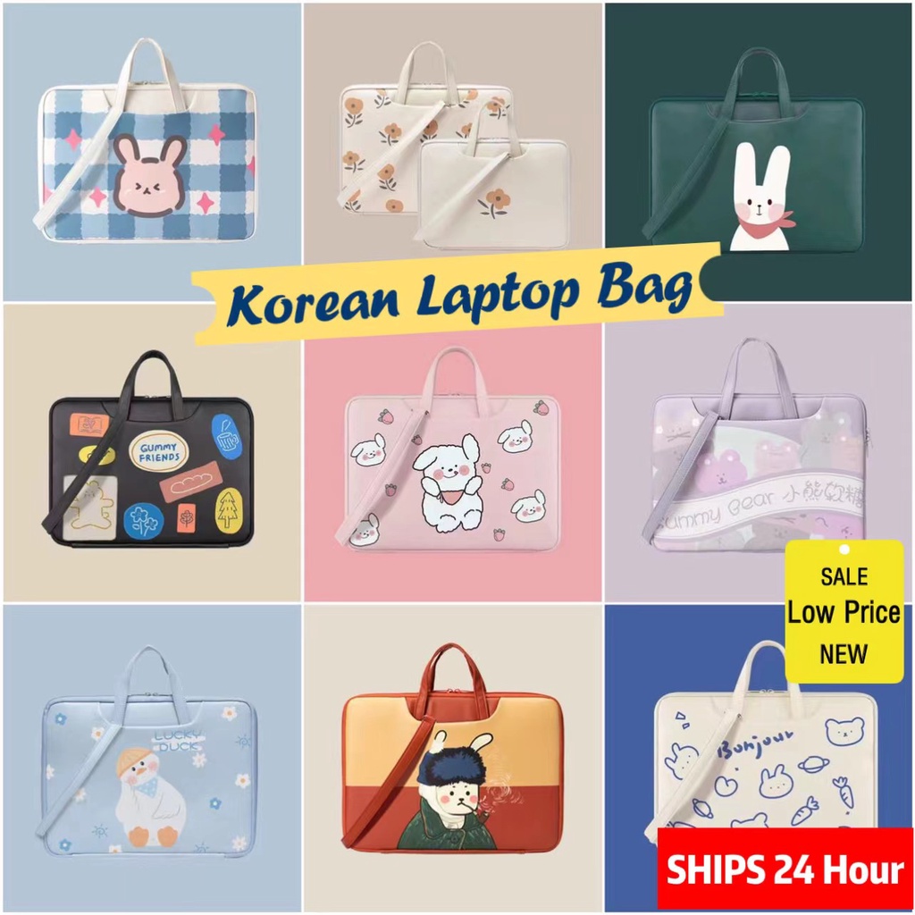 Ready Stock Laptop Bag PU Leather Cartoon Fashion Cute Waterproof Shockproof Laptop Handbag 13.3/14/15/15.6 inch