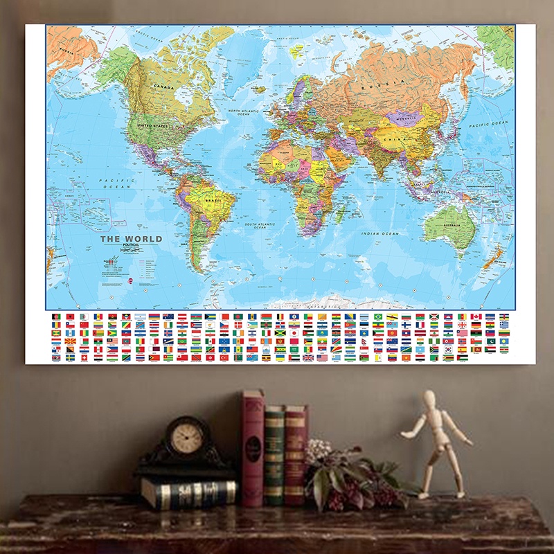 Classic World Map - Educational Map Large Poster Prints Wall Hanging Art Background Cloth Children Bedroom Office Home Wall Decor 世界地图 Gift for Ramadan