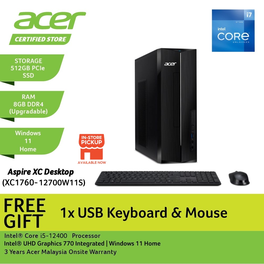 Acer Aspire XC1760-12700W11S Desktop PC ( i7-12700, 8GB, 512GB SSD ...