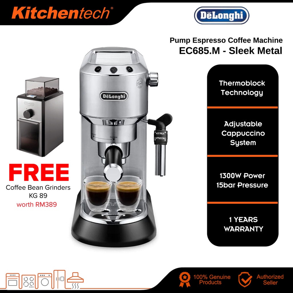 DeLonghi EC685.M Dedica Manual Pump Driven Coffee Machine Espresso ...