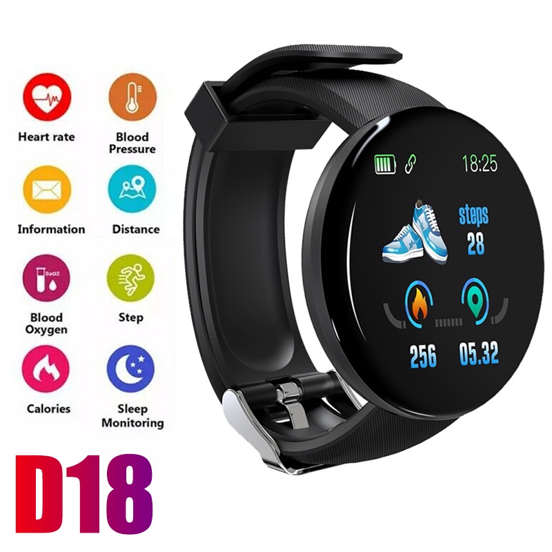 Original D18 Smartwatches Sport Running Steps Men Women Heart Rate