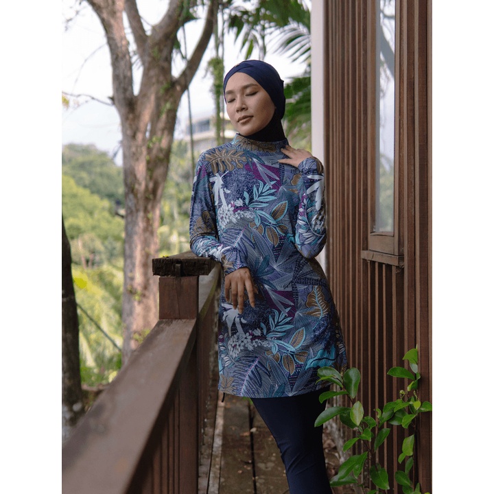 Modernly Modest Suria Tropical Muslimah Swimwear Set in Blue Purple (Plus Size Available)