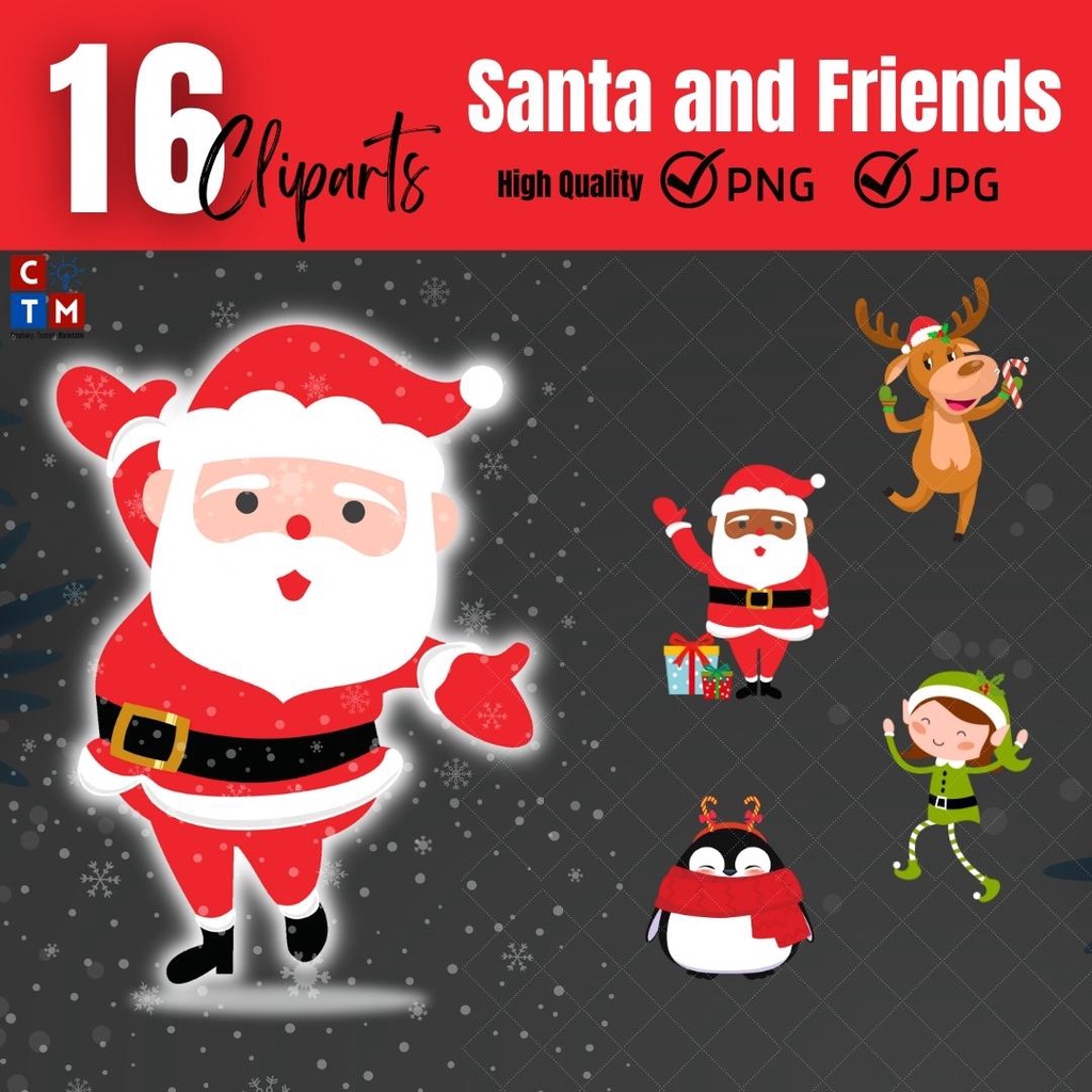 Santa & Friends Clipart PNG JPG Christmas Clipart Cute Graphics
