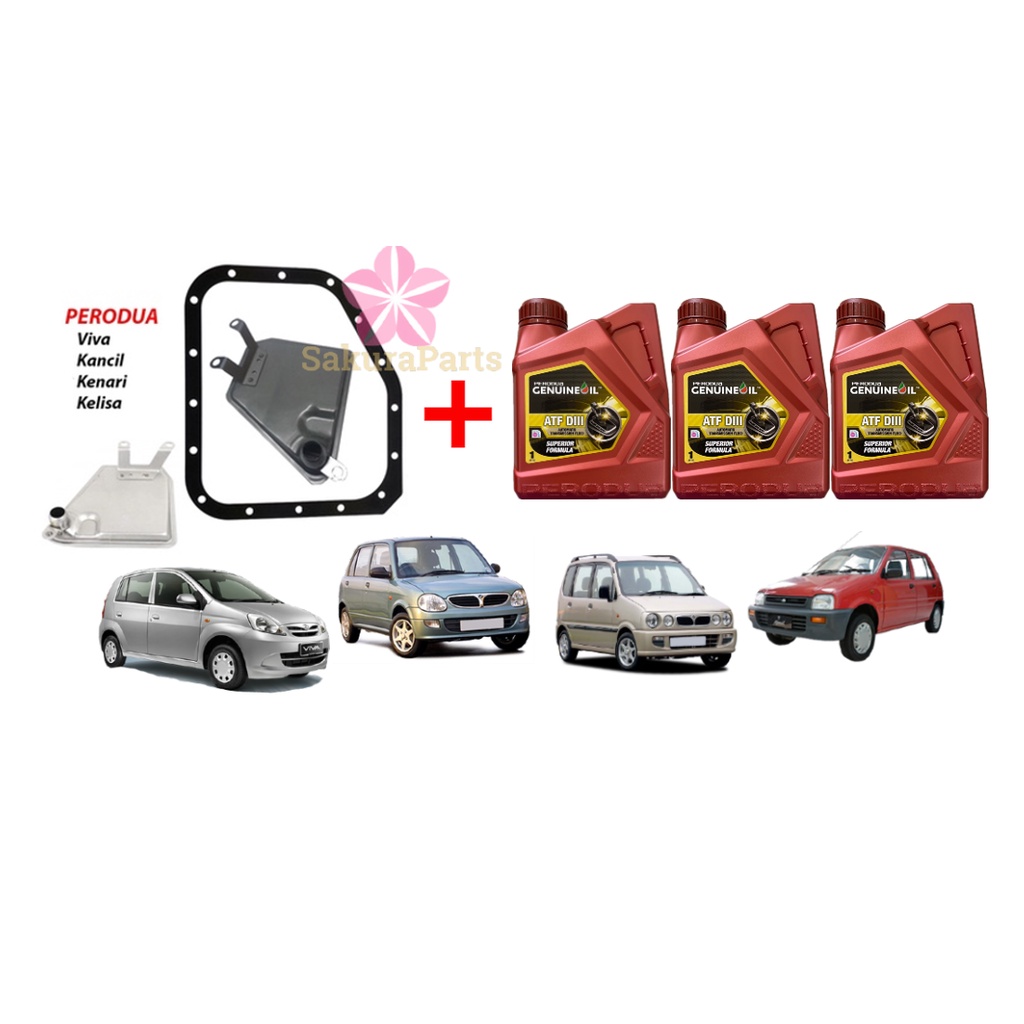 PERODUA ATF D III D3 (3 BOTTLE) + AUTO FILTER SET GEARBOX SERVICE SET
