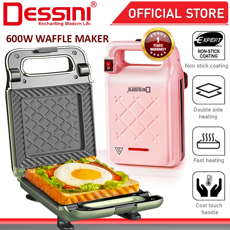 DESSINI ITALY Double Sided Electric Sandwich Panini Waffle Pizza Maker Toaster Barbecue BBQ Grill Non-Stick Baking Pan