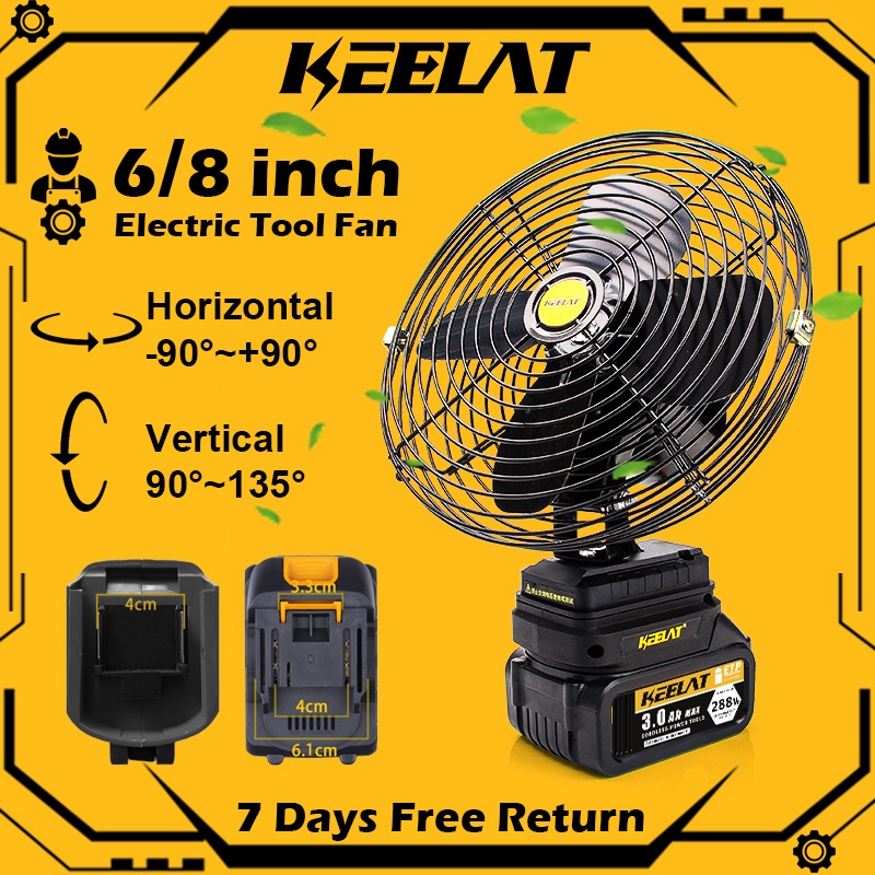 KEELAT 6/8 Inch Lithium Battery Fan Tent Traval Car Fans Metal Mini Fan