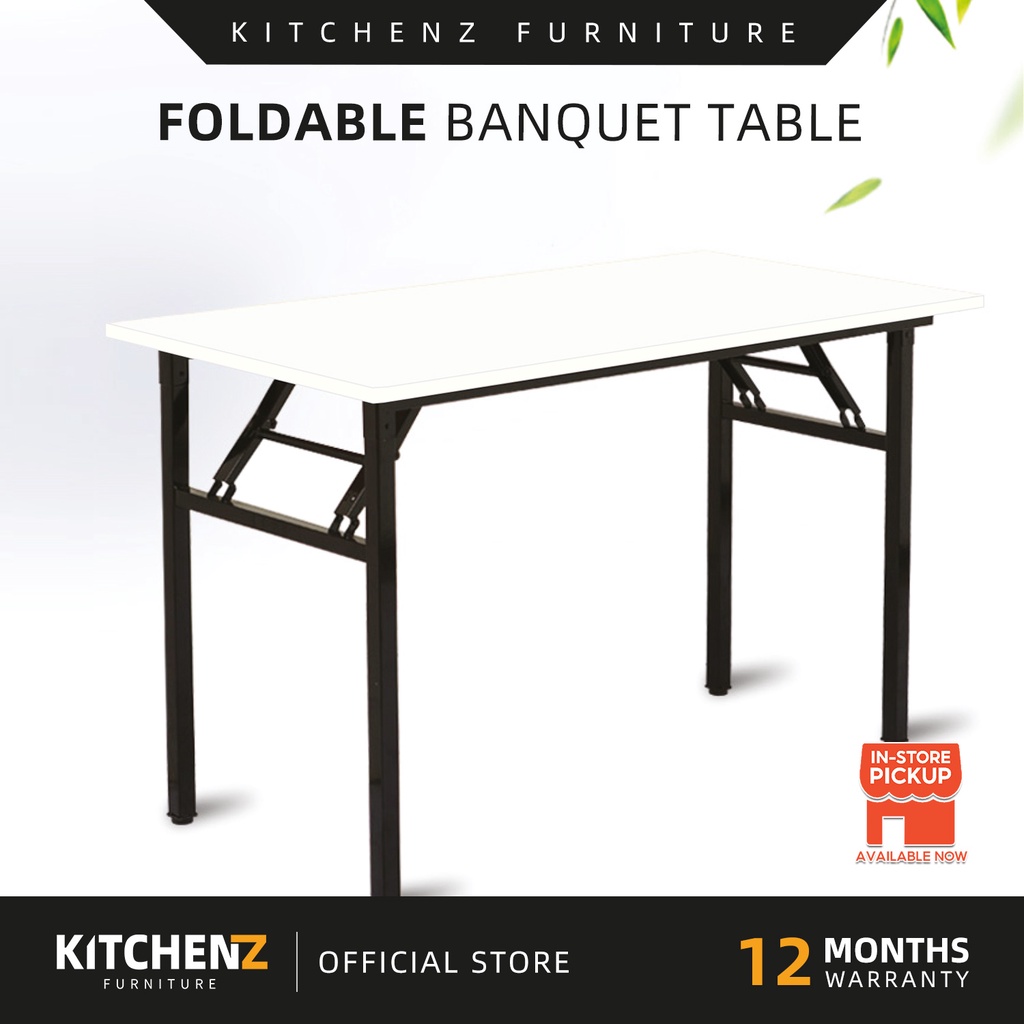 KitchenZ Foldable Banquet Table Melamine Table Top Powder Coat Metal