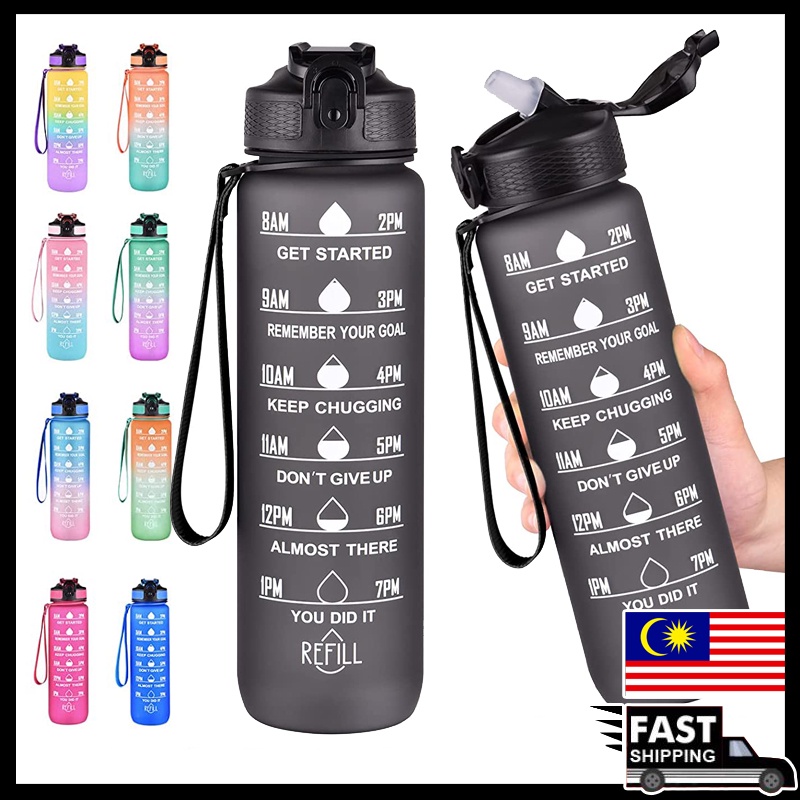 1000ml Ins Water Bottle with Straw Botol Air Viral BPA Free,Cute Children Kids Sports 1L Water