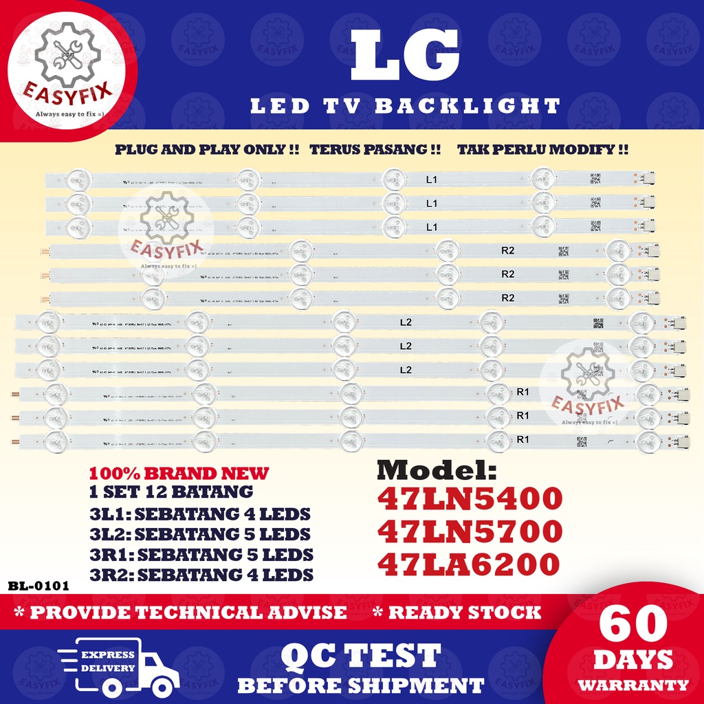 47LN5400 / 47LN5700 / 47LA6200 LG 47 INCH LED TV BACKLIGHT ( LAMPU TV ...