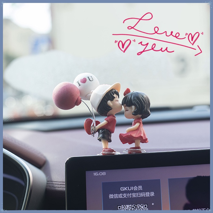 Cute Red Lovers Car Accessories Center Console Car Interior Decoration New ! Lovely Kiss Boy Girl Balloon GK Figurines Cute