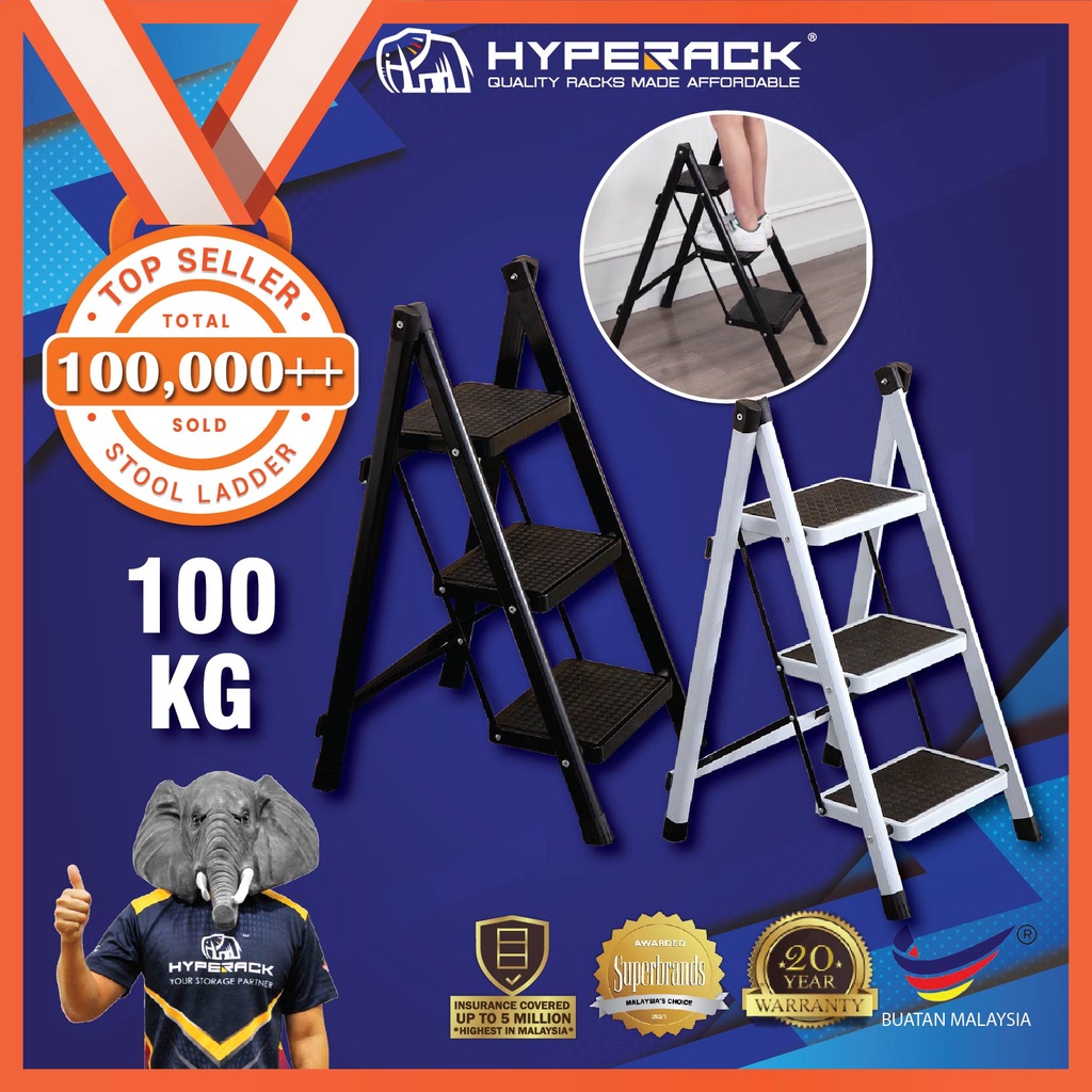 HYPERACK ™️ [High Quality] Foldable Ladder 3 Step Ladder Steel Ladder