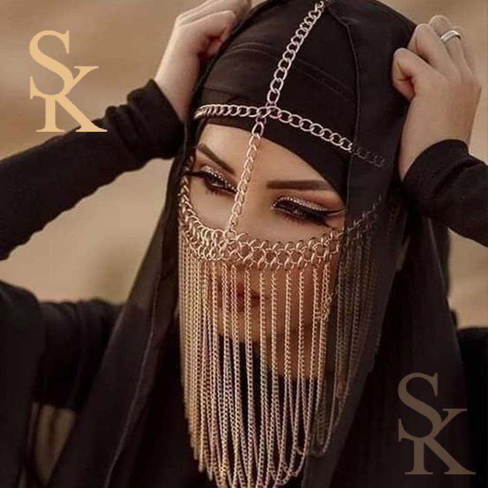 Boho Tassel Masquerade Mask Metal Chain Face Jewelry Festival Women