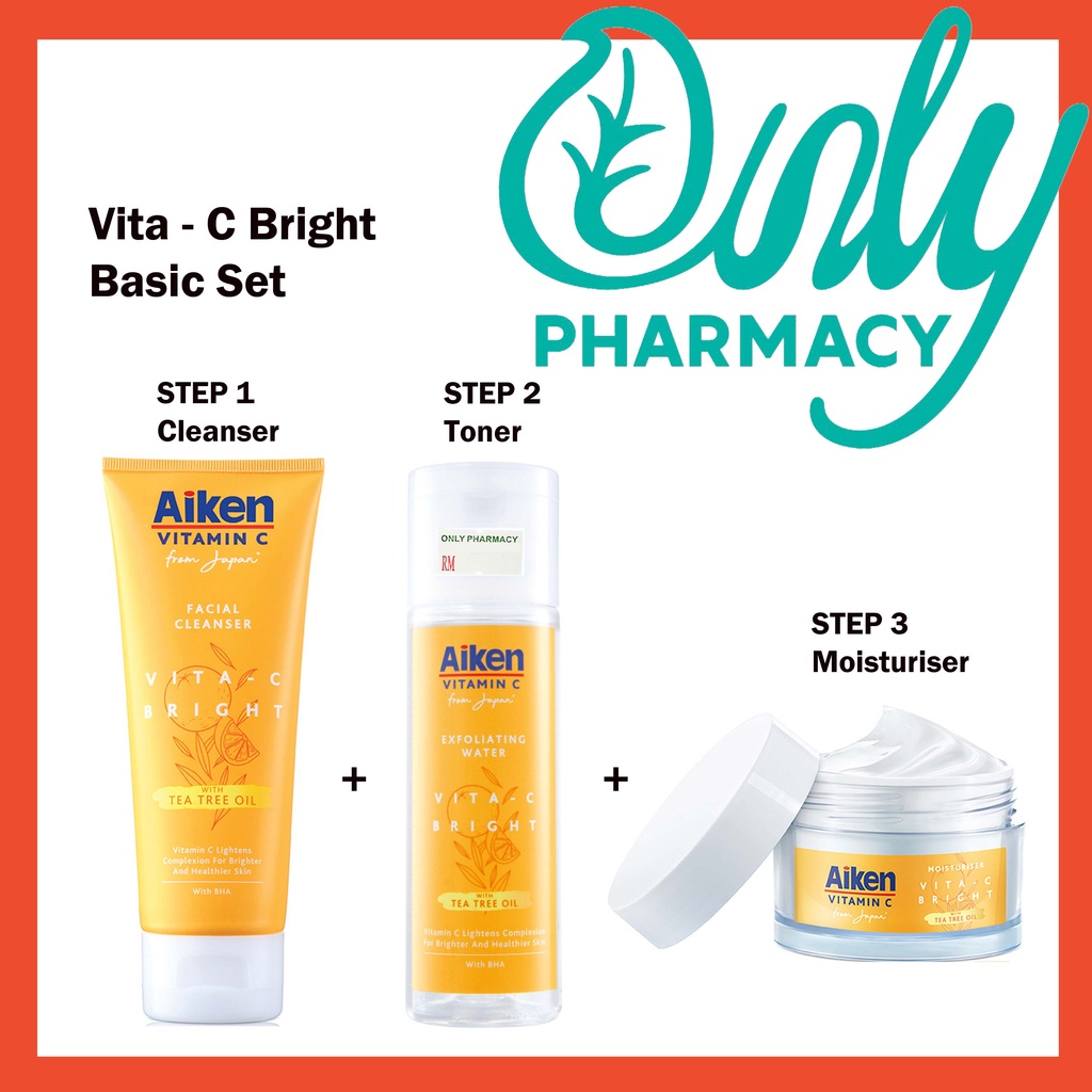 Aiken VitaC Brightening Basic Set (Cleanser 100g + Exfoliating Water 100ml + Moisturiser 40g