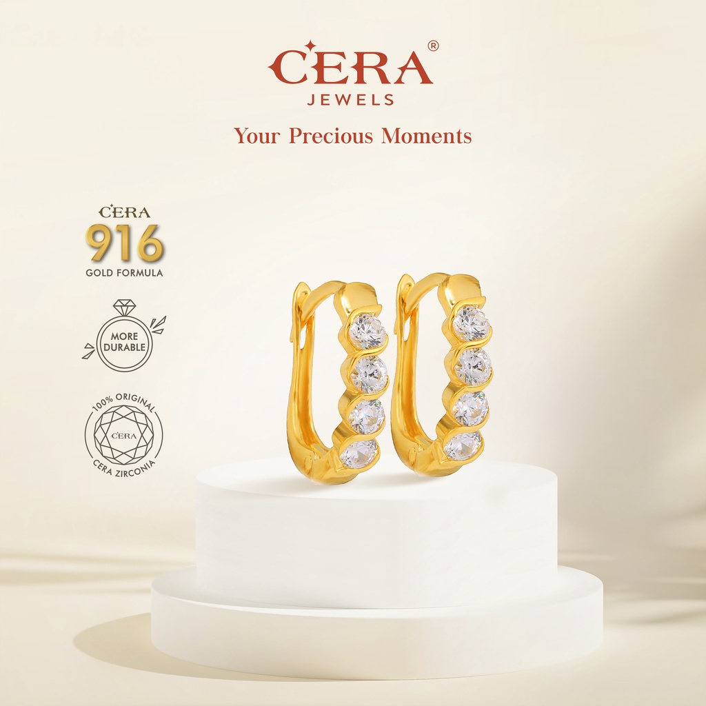 Cera 916 Gold Earrings Angelic Frame Earring S9134