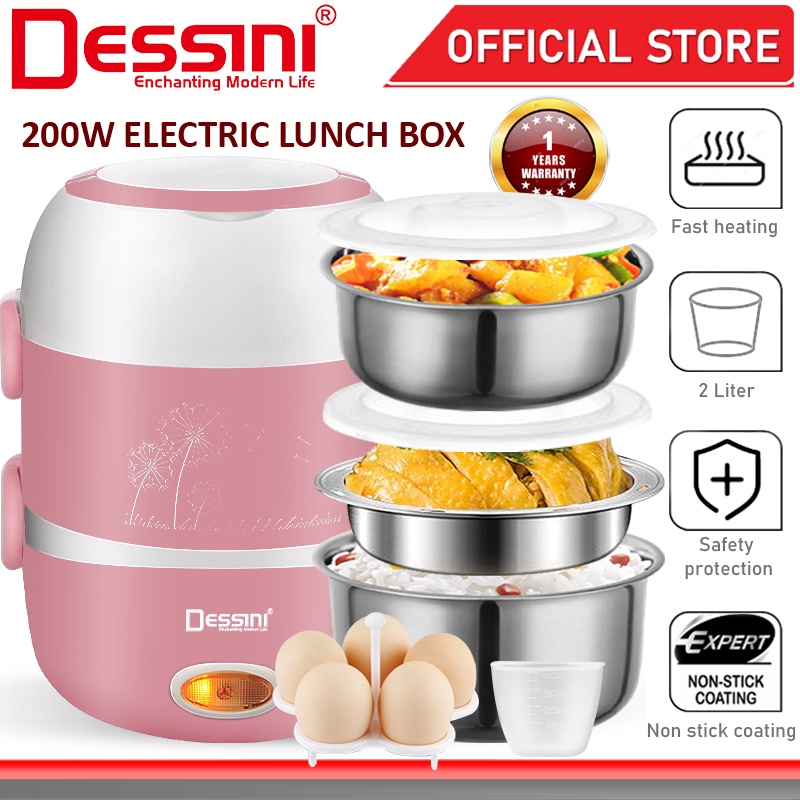 DESSINI ITALY 2L Electric Rice Cooker Lunch Box Non Stick Stainless Steel Inner Pot Steamer Periuk Nasi Elektrik