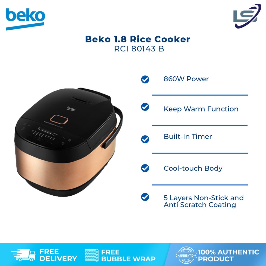 Beko 1.8L Rice Cooker RCI 80143 B | Induction Heating Rice Cooker Technology | 9 Preset Auto Programs | Built-in Timer