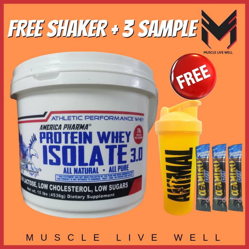 America Pharma Protein Whey Isolate 2.0 4.5kg 10lbs (Free Shaker + 3