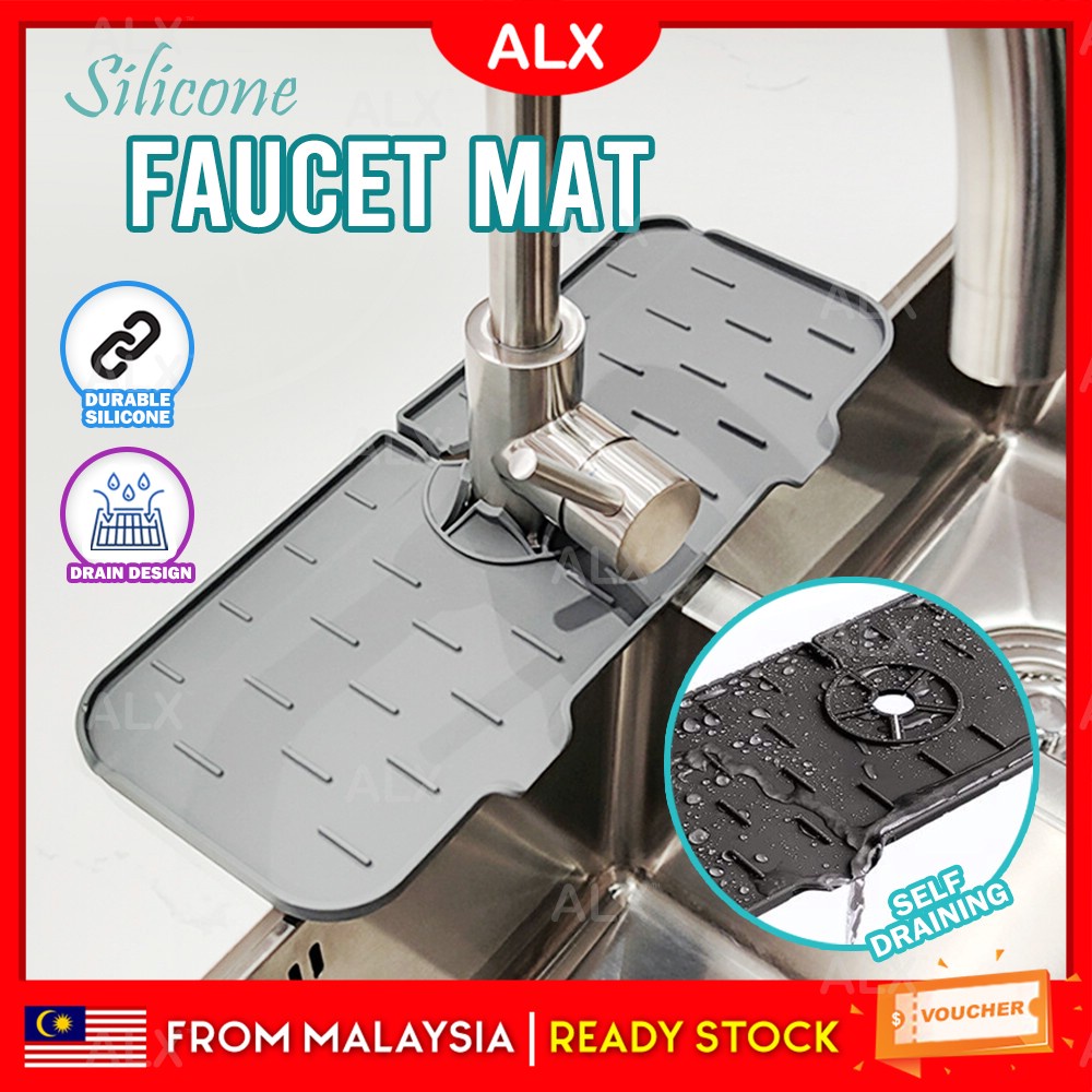 ALX Kitchen Faucet Mat Silicon Sink Splash Guard Drain Pad Water Catcher Mat Countertop Protector Aksesori Sinki 水龙头防水垫