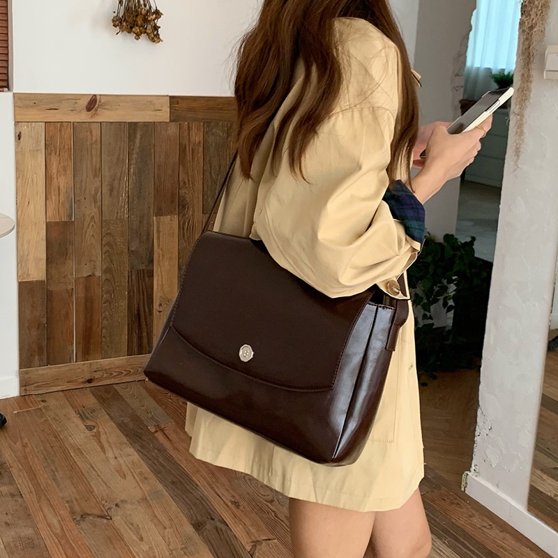 Vintage Women's Briefcase Simple Casual Messenger Laptop Bag PU Leather  Satchel Work Bags Fits 13