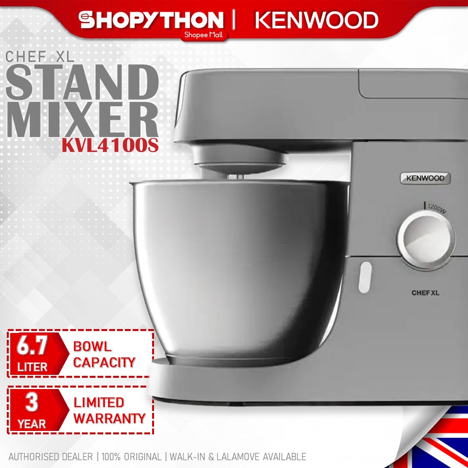 KENWOOD Chef XL KVL4100S (6.7L/1200W) Kitchen Machine Stand Mixer 6.7 Liter UK Brand Metal Body