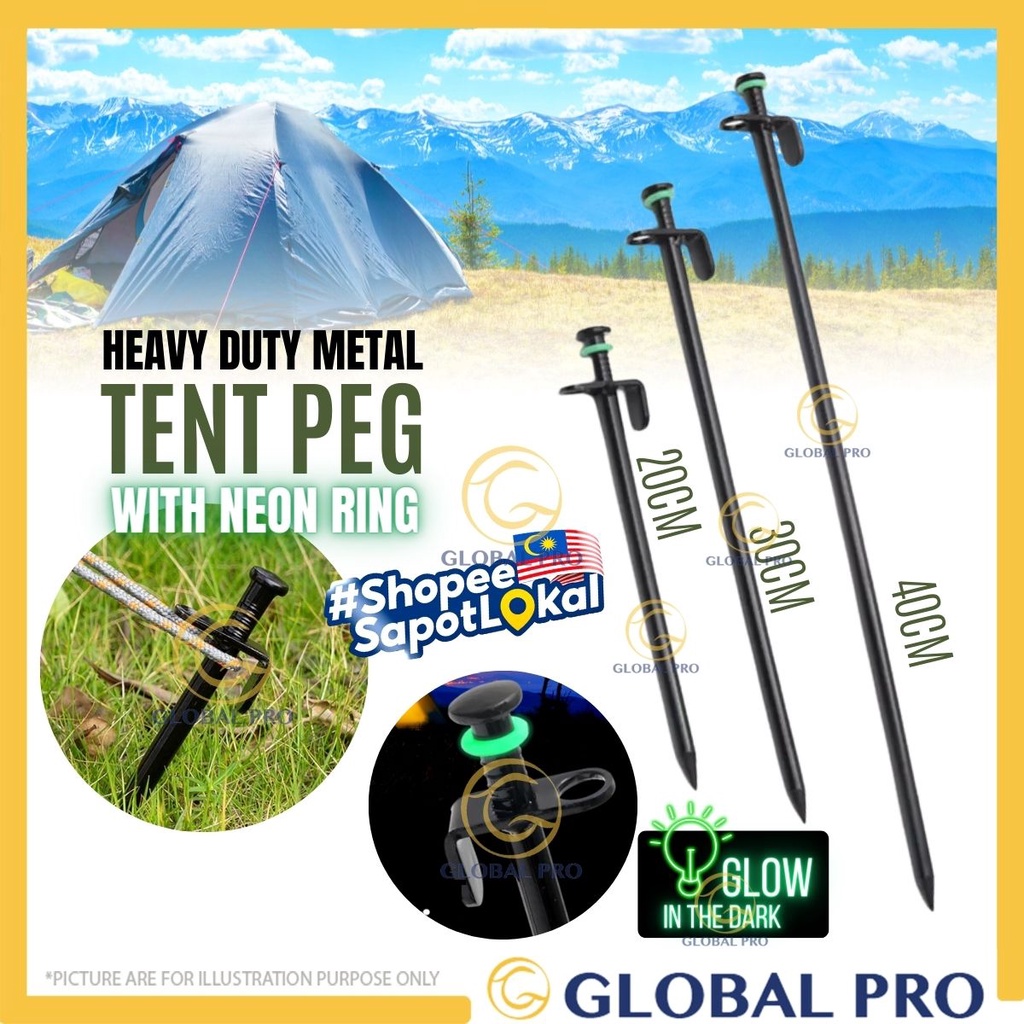 40/30/20cm Tent Peg With Neon Ring Pancang Khemah Besi Camping Peg Nail