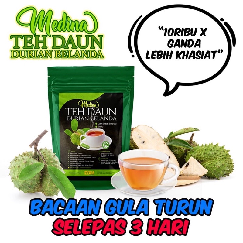 Teh Daun Durian Belanda 1000 Khasiat Solusi Rawat Diabetis Original HQ Medina FAST DELIVERY