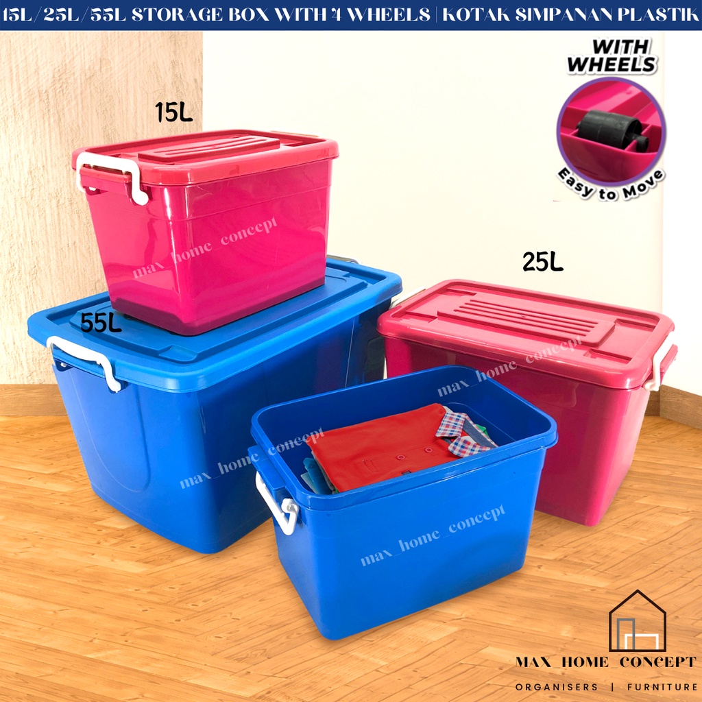 15L/25L/55L STORAGE BOX WITH WHEELS | KOTAK SIMPANAN PLASTIK