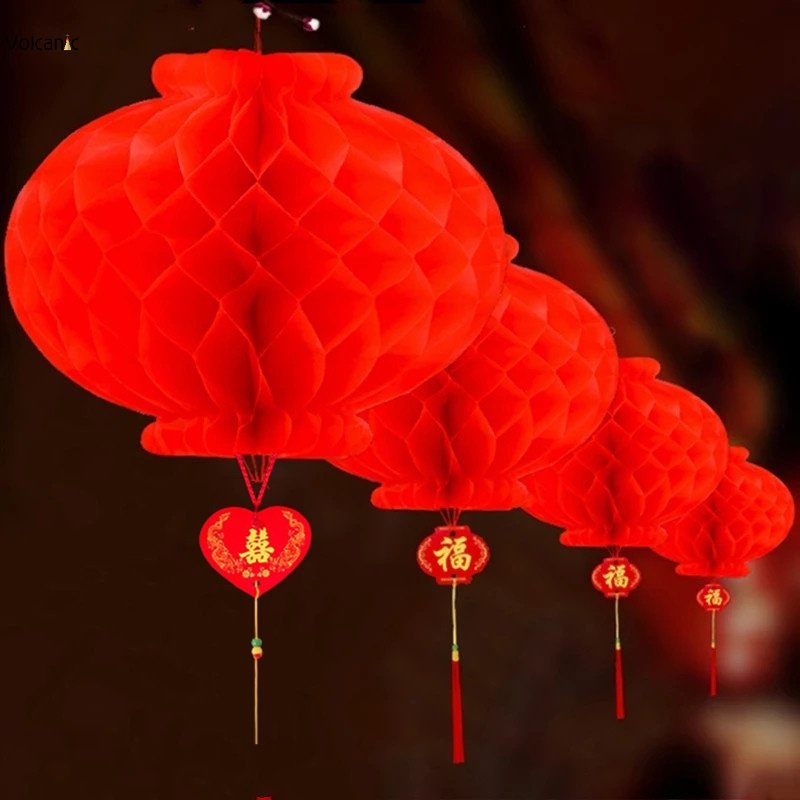 Beautiful Traditional Chinese Red Paper Lantern Hanging Waterproof Festival Lanterns for Chinese New Year DIY Decoration