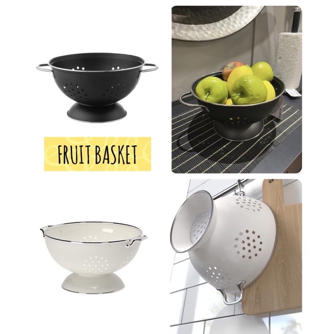 IKEA GEMAK NORDIC Fruit Basket Enamel Stainless Steel Colander Penapis