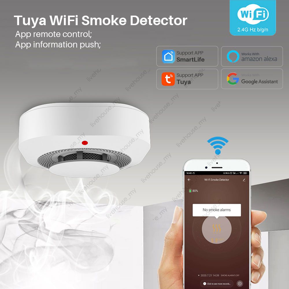 Tuya Wifi Smoke Detector Sensor 90db Alarm Fire Smart Fire Protection Home Security Alarm Smart Life App livehouse