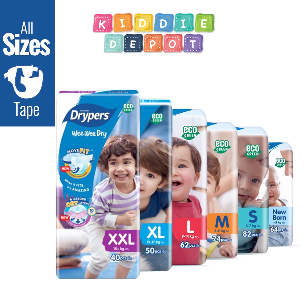 Drypers Wee Wee Dry Tape - Newborn/S80/M60/L58/XL50/XXL40 (Ready Stock ...