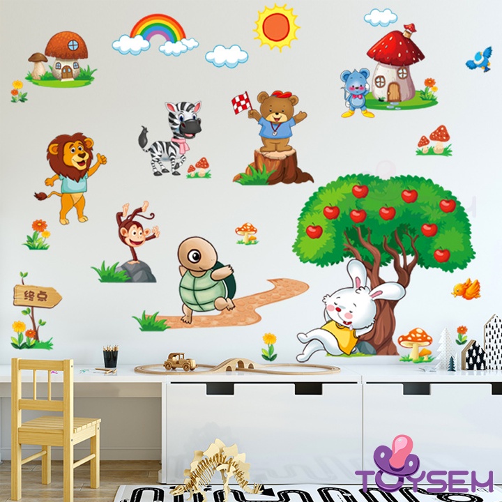 Rabbit and turtle race wall Decal to decorate children's room - Birthday gift for children