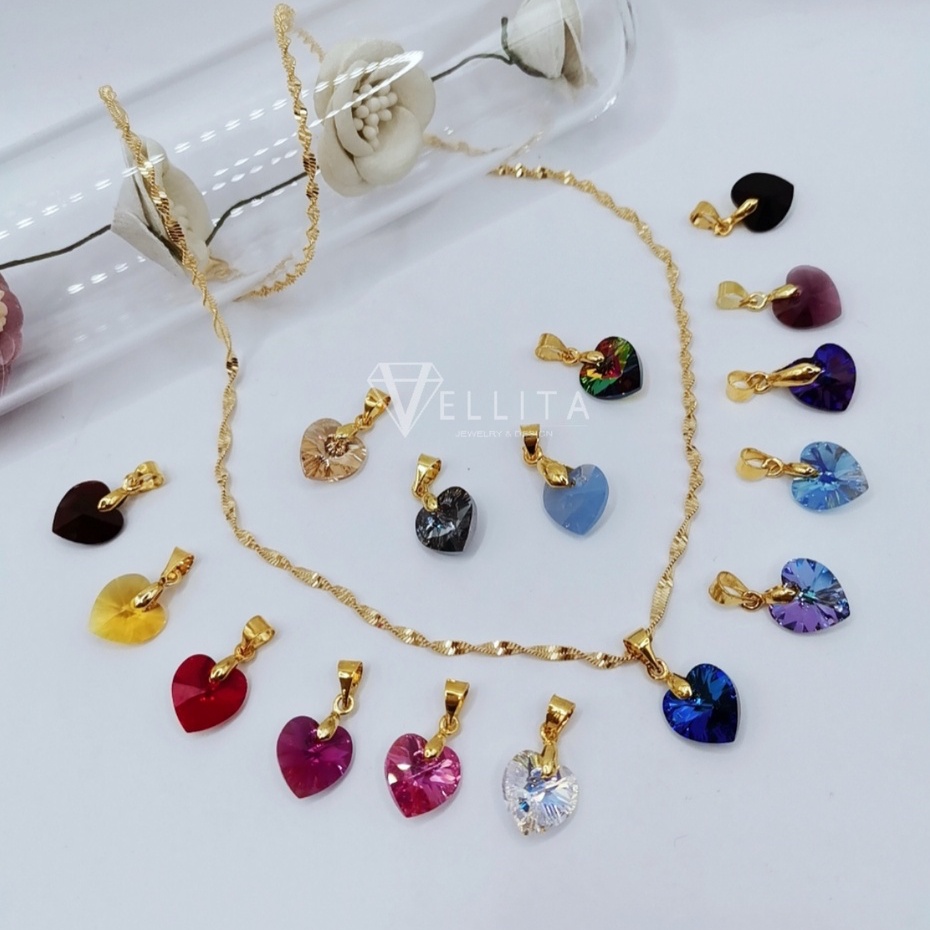 [VELLITA]Cop916 Set2in1 "SW Heart Crystal" 10mm Necklace DNA Adults/Kids