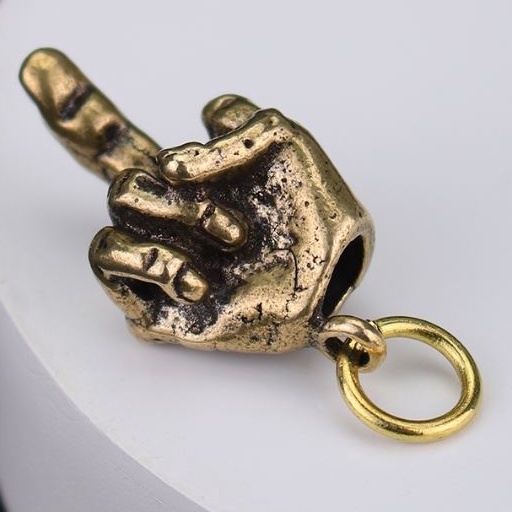 Brass Hand Key Chain Ring Pendant Punk Rock Men Middle Finger Up Gesture Hanging Jewelry Brass Keychain Keyring