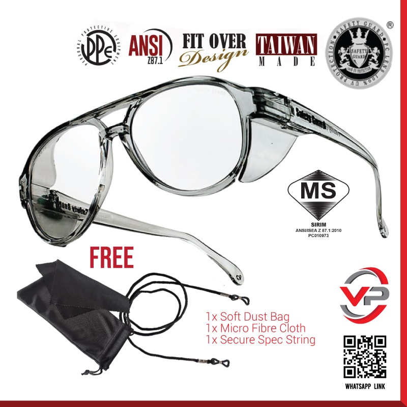 SAFETY GUARD S-189 FIT OVER PRESCRIPTION GLASSES S189 SIRIM DOSH SPEC SAFETY ANSI Z87 UV CERMIN MATA KERJA WORK GOGGLE